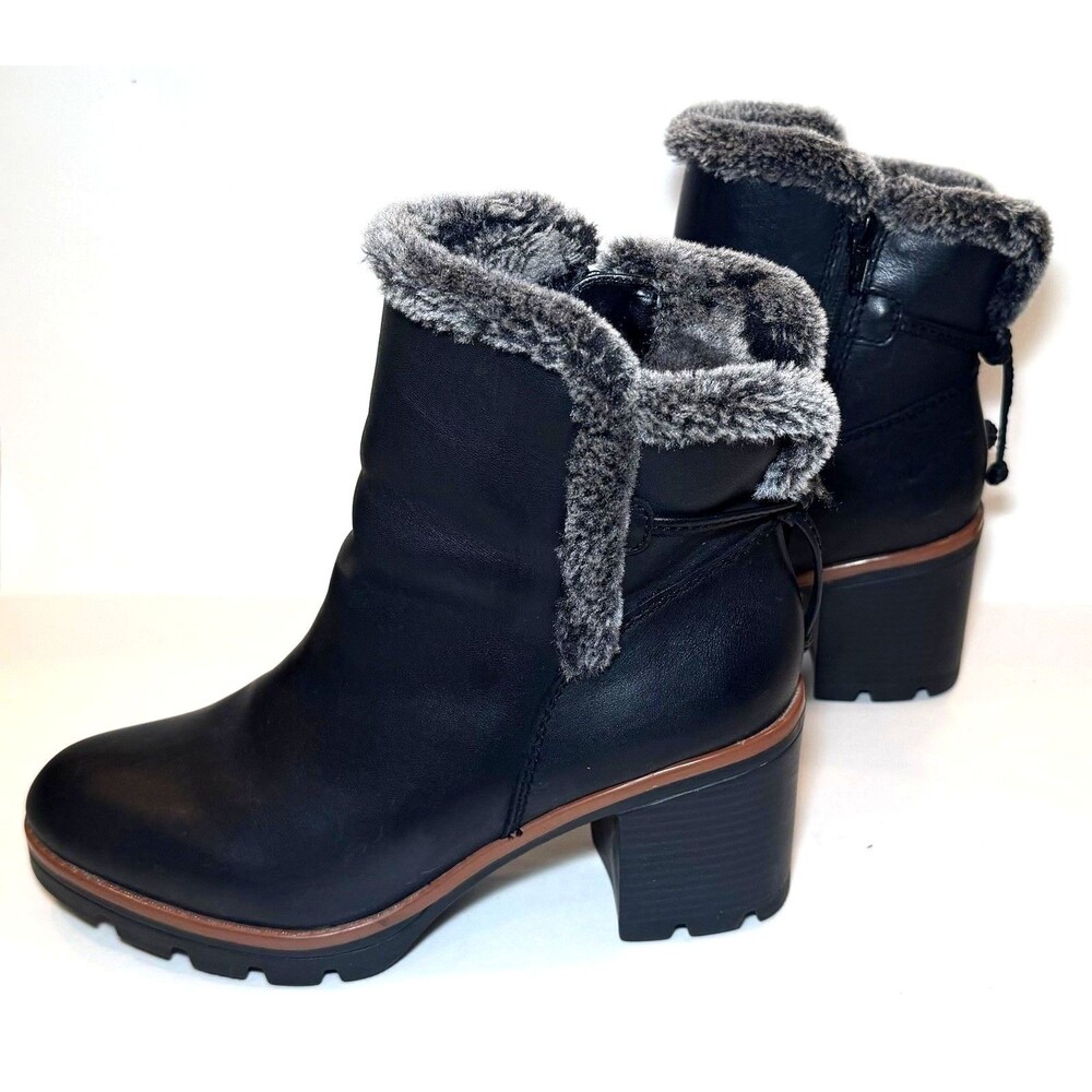 Naturalizer Valene Waterproof Leather Ankle Boots Women’s 8.5M Black Faux Fur - Picture 2 of 7
